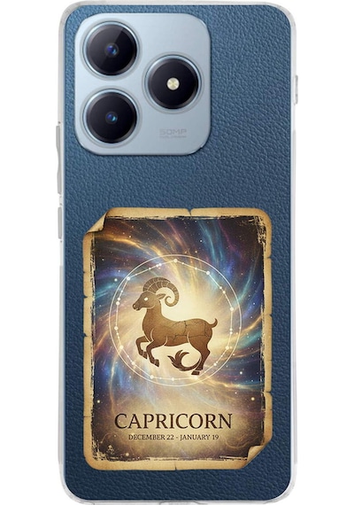Realme C63 İle Uyumlu Burç Kartları Oğlak Tasarımlı Şeffaf Silikon Kılıf Şeffaf