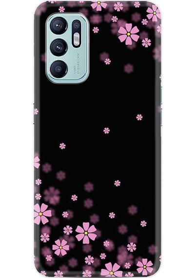 Oppo Reno 6 Kılıf Resimli Desenli Baskılı Silikon Black flowers 1391