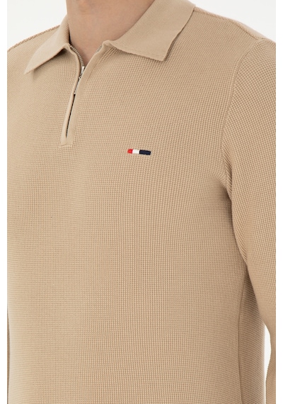 U.S. Polo Assn. Erkek Regular Fit Yarım Fermuarlı Kum Melanj Basic Kazak 50298266-VR085