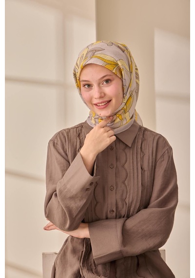 Silk Home Olinda İpek Eşarp 47003-35 Gümüş, Sarı, Koyu Gri, Butter Yellow
