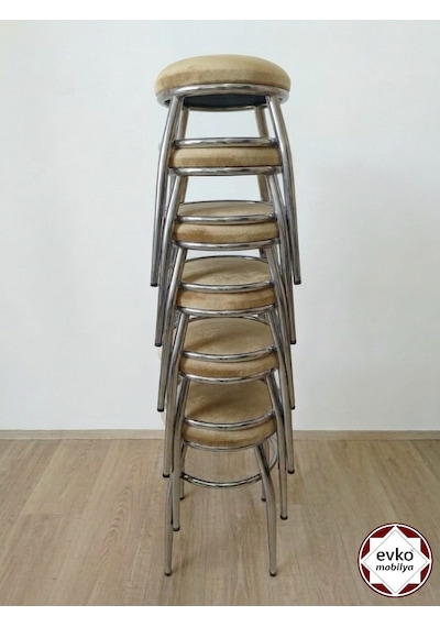 Evko Mobilya Tabure, Bar Taburesi, 2'li Tabure, Metal Ayaklı Tabure - Kahverengi
