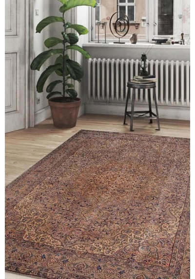 Blues Vintage Desenli Dokuma Taban Dekoratif Kahve Halı (Al 25)