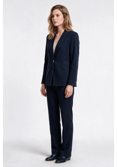 Ayhan Kadın Normal Kalıp Çentikli Yaka Tek Düğmeli Uzun Kollu Blazer Ceket Lacivert