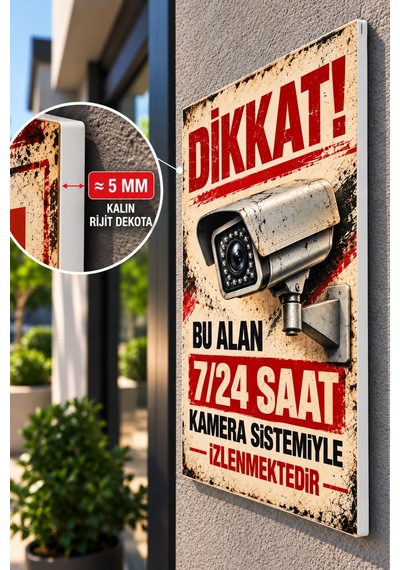 Kamera Uyarı Levhası 7/24 Kamera Sistemi İle İzlenmektedir Villa Bina Apartman İş Yeri Güvenlik Kamerası Tabelası 5 Mm Dekota Sade