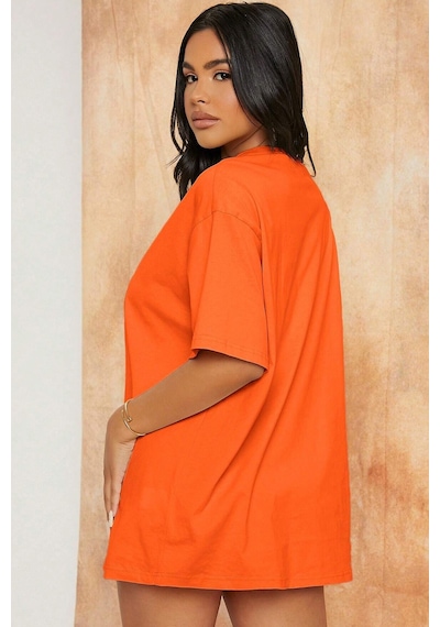Unisex Fine Baskılı T-shirt Turuncu
