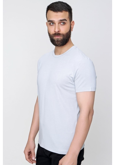 Efor Slim Fit Bisiklet Yaka Düz Pamuklu Gri Tişört Ts 823 Gri