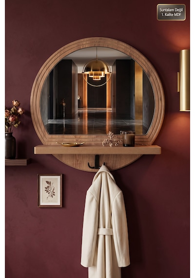 Antik Ahşap Dekoratif Ayna Raflı Askılıklı Banyo Oda Lavabo Wc Dresuar Koridor Konsol Mutfak Makyaj Aynası Yn-103 Atlantik Çam