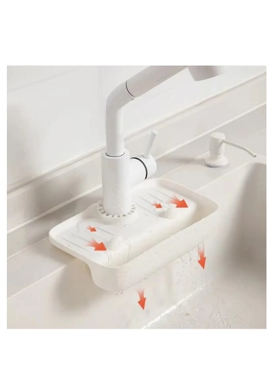 Beyaz Musluk Düzenleyici Evyelik Mutfak Lavabo Tezgah Üzeri Bölmeli Organizer Beyaz