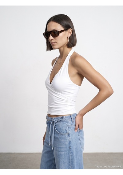 Dilvin 21268 Halter Top-beyaz