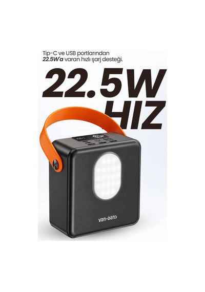 Ven-dens Vd-pb076 100000 Mah 22.5 W Hızlı Şarj Powerbank, Çoklu Çıkış, Aynı Anda 4 Cihaz, Siyah