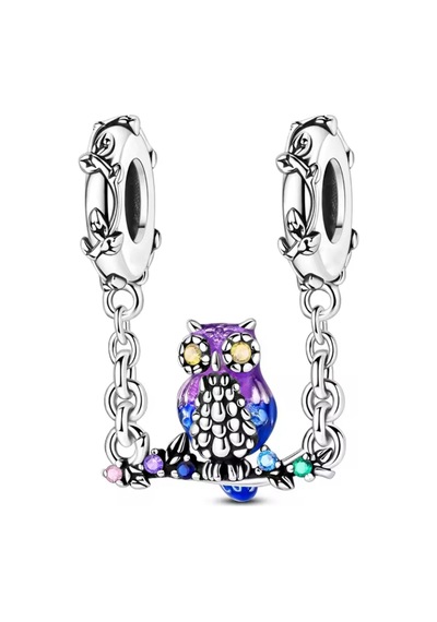 Sallanan Baykuş Zincir Sallantılı Charm Gümüş