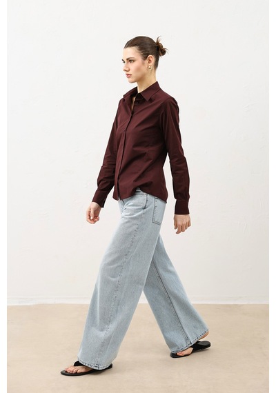 Antioch Basic Slim Fit Kadın Gömlek Bordo