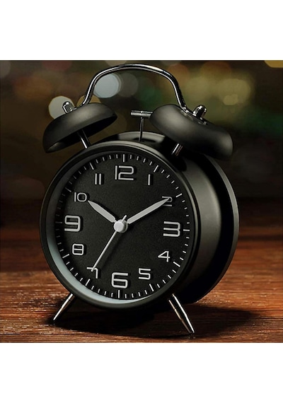 Valkyrie Sessiz Akar Saniyeli 16cm Alarm Masa Çalar Saat Yüksek Zil Sesi Büyük Boy Siyah
