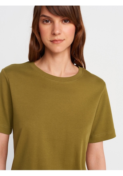 Dilvin 31763 Bisiklet Yaka T-shirt-yağ Yeşil Yağ Yeşil