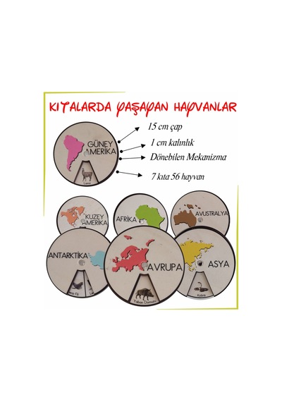 Ahşap Renkli Kıtalar Ve Kıtalarda Yaşayan Hayvanlar
