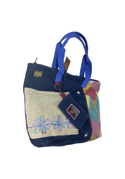 Vintage Salaş Çok Renkli Orta Boy Günlük Seyahat Gezi Omuz Çantası 36cmx34cm Mavi
