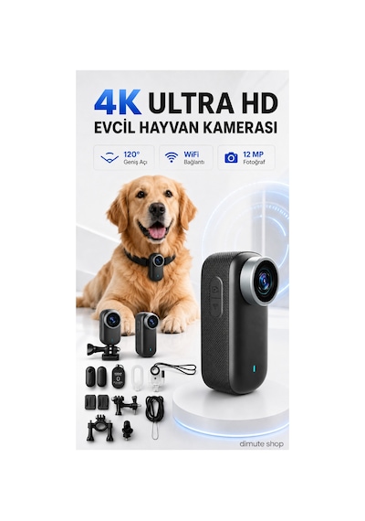 4k Ultra Hd Wifi Evcil Hayvan Kamera Pro Kiti Giyilebilir Kablosuz Aksiyon Kamerası Siyah - 783771403 Siyah