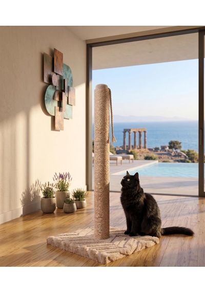 Tr 70 Cm Bej Kedi Tırmalama Tahtası - Sağlam Tabanlı Jüt İpli Kedi Tırmalama Direği