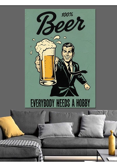 Retro Bira Reklam Posteri Dekoratif Kanvas - Mdf Ahşap Tablo
