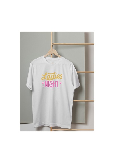 Mor Mürekkep Ladies Night Yazı Baskılı Beyaz Kadın Tişört