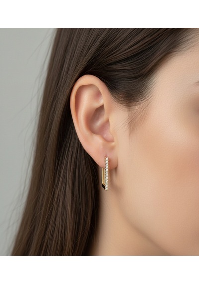 Xuping Özel Seri Zirkon Taşlı Uzun Çelik Küpe Gold