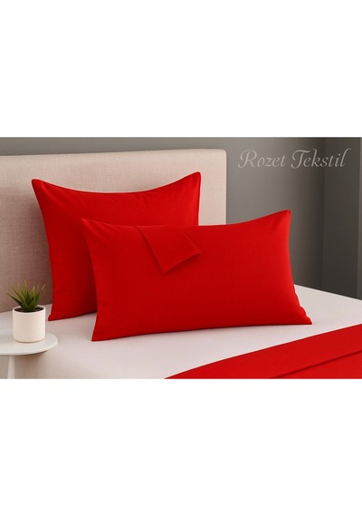 Kırmızı Pamuk Kumaş Kapaklı Yastık Kılıfı 2 Adet 50 X 70 Cm