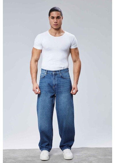 Cedy Denim Cedy Denım Yüksek Kalite Erkek Yüksek Bel Baggy Skater Jean Mavi