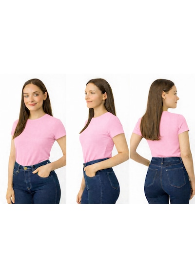 İngegno Bisiklet Yaka Kısa Kol Viskon Örme Kumaş Kadın Body Acık Pembe