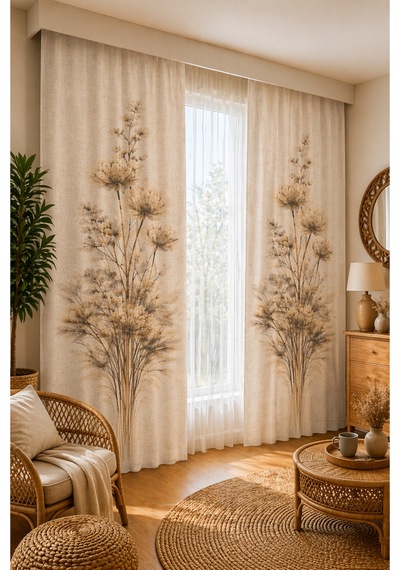 2 Adet 140x260 Cm Ölçüsünde Şık Dekoratif Fon Perde Koleksiyon Çok Renkli Bej