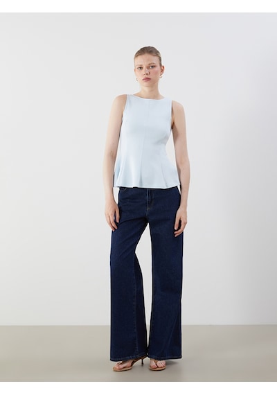 Lcw Vision Mavi Kayık Yaka Peplum Bluz