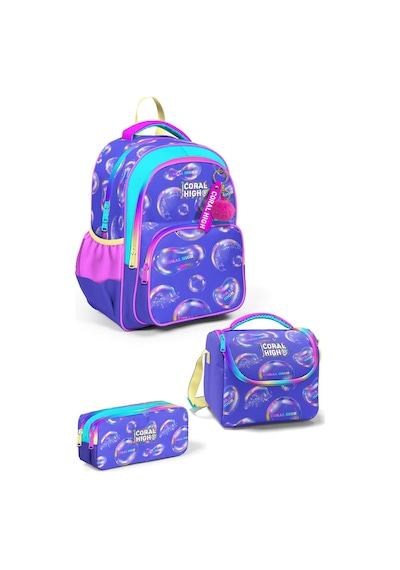 Coral High Kids Lavanta Pembe Baloncuk Desenli 3'lü Okul Çanta Seti Set0123656