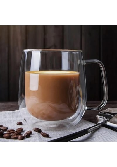 2 Adet Çift Cidarlı Cam Kupa Bardak 250 Ml Çift Camlı Bardak Kupa Double Wall Aeropress