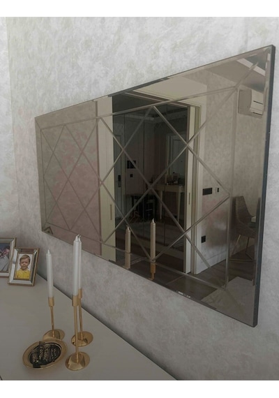 Dekoratif Baklava Desenli Bizoteli Salon Aynası Ofis Aynası Konsol Aynası 120cm X 60cm 120 X 60 Bronz