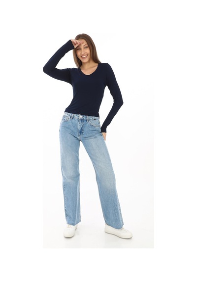 V Yaka Slim Fit Tişört-lacivert Lacivert