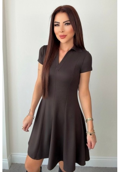 Etiler Collection Kadın Kısa Kollu V Yakalı Kısa Modal Elbise Kahve
