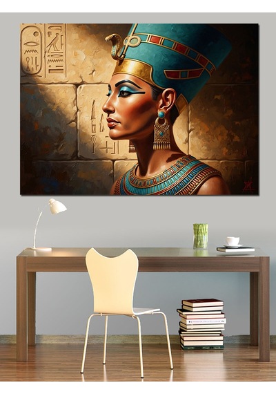 Mısır Kraliçesi Nefertiti Altın Portresi Dekoratif Kanvas - Mdf Ahşap Tablo
