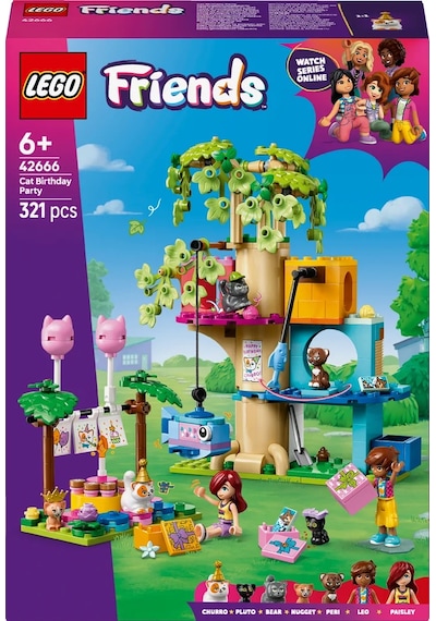 LEGO® Friends Kedi Doğum Günü Partisi ve Ağaç Ev 42666 - 6 Yaş ve Üzeri Çocuklar için Yaratıcı Oyuncak Yapım Seti (321 Parça)