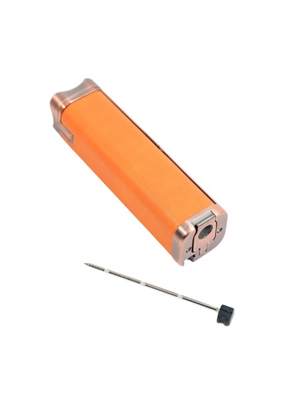 Parmida 3 Torch Pürmüz Sehpalı Gövdesi Turuncu Deri Bronz Metal Puro Çakmağı - Tr9491