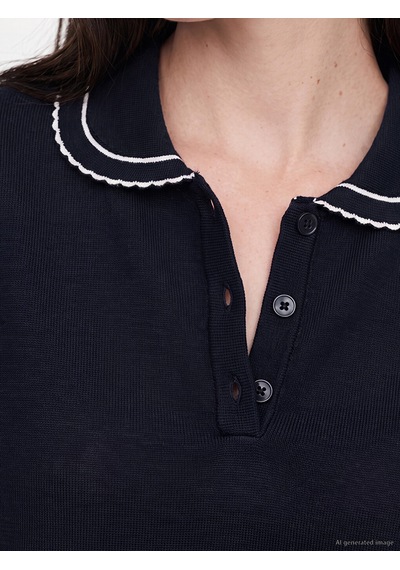 Lcw Comfort Lacivert Polo Yaka Kadın Triko Kazak
