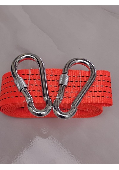 Çeki Halatı 3 Ton 5 M Çekme Halatı Kumaş 10 Mm Vidalı Metal Çengelli Karabinalı, Turuncu Kumaş Çeki Halatı,