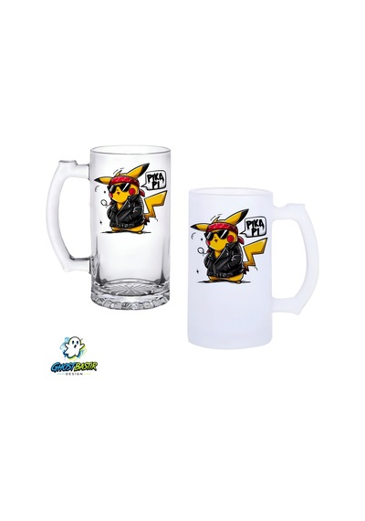 Pikachu Kulplu Bira Bardağı Buzlu Veya Şeffaf Seçenekli 0337