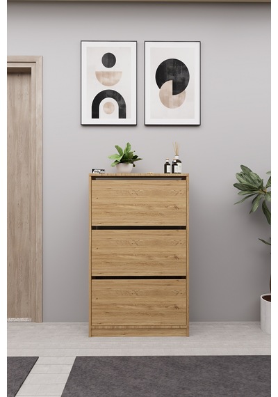 Mirobi Kembe 3 Bölmeli Açılır Modern Dekoratif Ayakkabılık Çam Çam