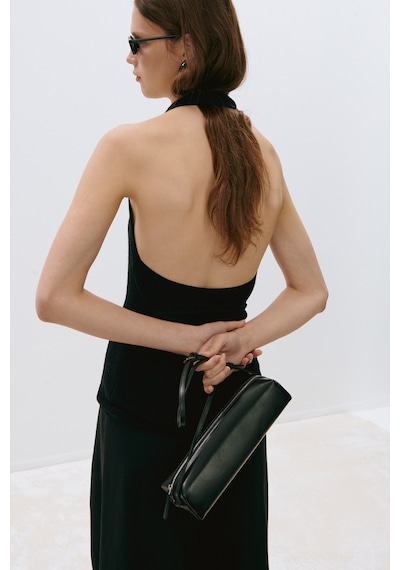 Suud Collection Siyah Estel Halter Dökümlü Triko Bluz