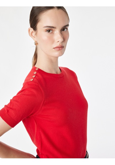 Koton Regular Fit Düğme Detaylı Bisiklet Yaka Kısa Kollu Triko Tişört Kırmızı 7wak90579ht Koton Regular Fit Düğme Detaylı Bisiklet Yaka Kısa Kollu Triko Tişört Kırmızı 7wak90579ht