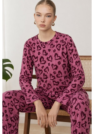 Kadın Çizgili Regular Fit Lila Pijama Takımı 4764