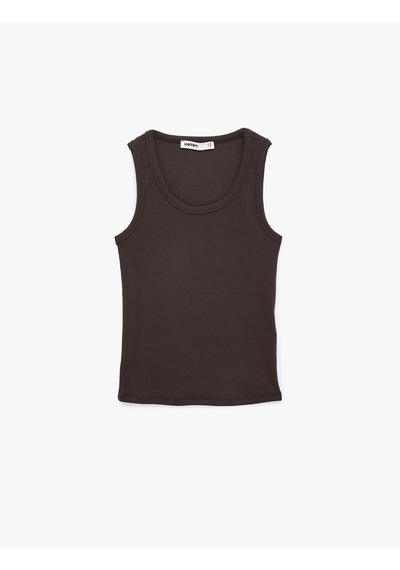 Koton Pamuklu Kaşkorse Slim Fit U Yaka Fitilli Atlet Kahverengi 6sak10387ek Kahve