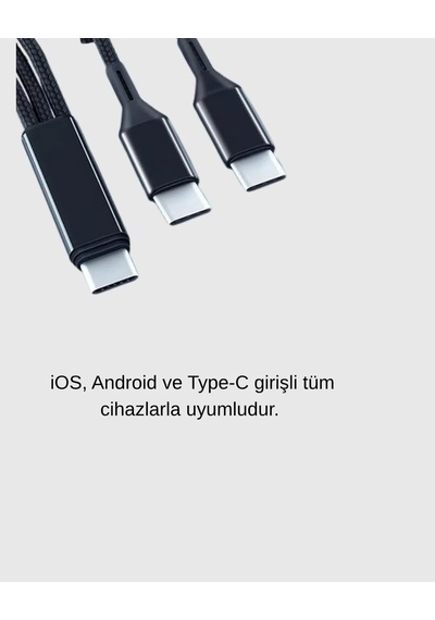 3 Ü 1 Arada Hızlı Şarj Kablosu İos Android Type-c Uyumlu Ve Dayanıklı Diğer