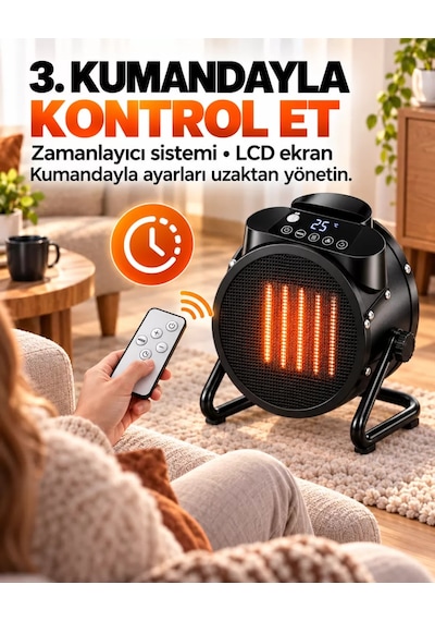 Teknovera Elektrikli Fanlı Isıtıcı 3000w Dijital Ekran Uzaktan Kumandalı