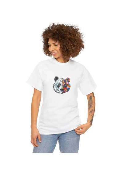 Genel Markalar Bisiklet Yaka Baskılı T-shirt - Beyaz - Çok Renkli