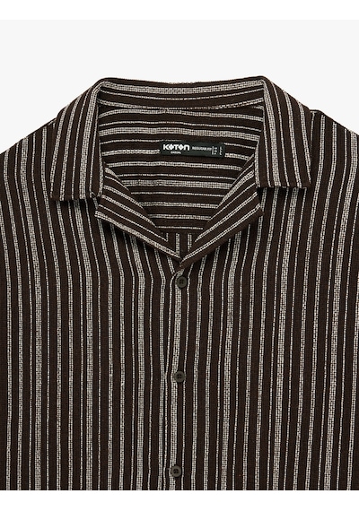 Koton Regular Fit Kısa Kollu Düğmeli Devrik Yaka Çizgili Gömlek Kahverengi Çizgili 6sam60118hw